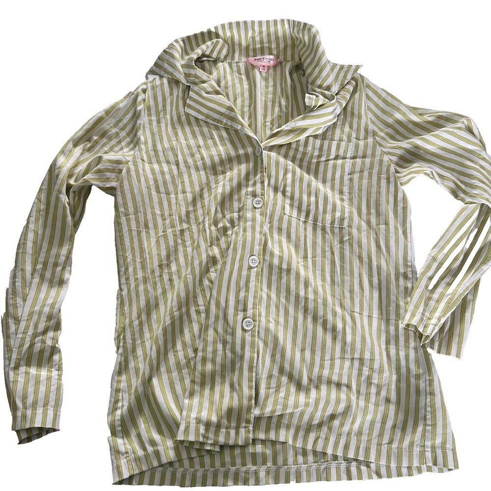 Juicy Couture Sleepwear Button-Up Soft Shirt Womens‎ XL White Striped Collared